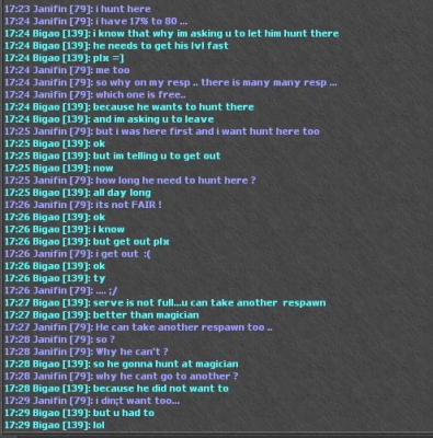 I hunt on Magicans on Yalahar ... and Nashh come, and say leave.. then 2 peoples with little high lvls tell me i must leave because They Friend want to hunt there ...
